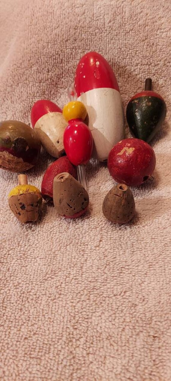 Antique Wooden and Cork Bobbers Etsy
