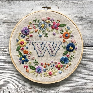 Monogram Wreath Embroidery Pattern with Full Alphabet