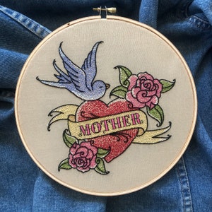 Mom Heart Tattoo Embroidery Pattern with Full Alphabet