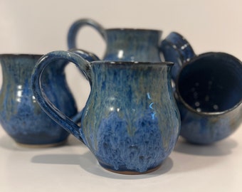 Handcrafted, wheel thrown, pottery, mug, blue