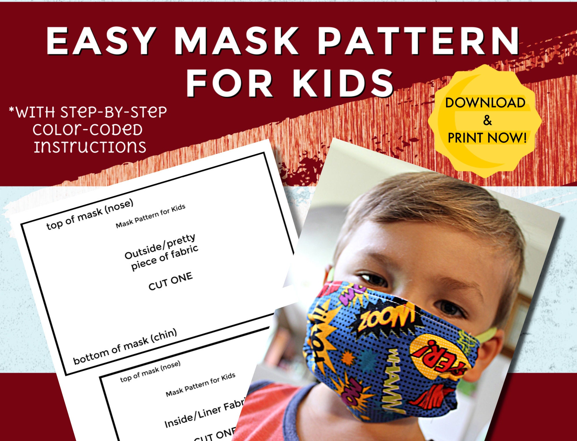 Fabric Mask Pattern for Kids. Printable Face Mask Pattern AND Etsy