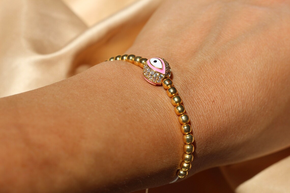 Pink Evil Eye Beaded Bracelet Etsy