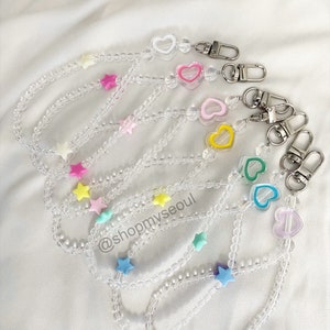 Cute Heart and star phone charm wrist strap keychain (no hook/phone included)