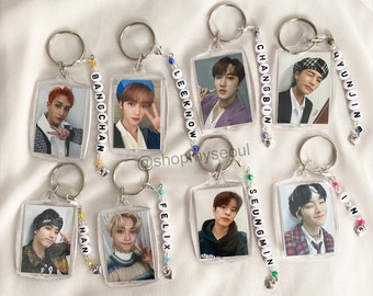 Version 2: STRAY KIDS beaded kpop Keychains with photo for backpacks, purses, keys, lanyards, etc.