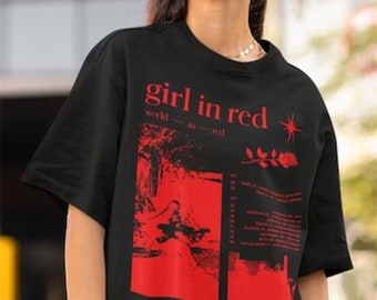 Limited Girl in Red Shirt, Music Lover Tee, Indie Pop Fan Gift, Graphic T-shirt, Women's Concert Apparel, Nostalgic Music Lover Gift