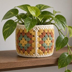 Crochet Plant Pot Cover, Granny Square Boho Planter (PDF Pattern)