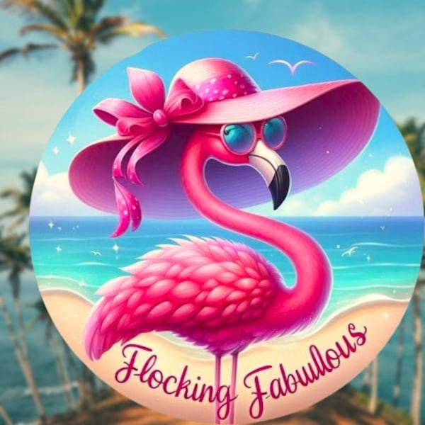 Flocking Fabulous Flamingo Wreath Attachment, Pink Flamingo Outdoor Decor, Metal Door Signs, Wreath Making Supplies, Aluminum Door Hangers