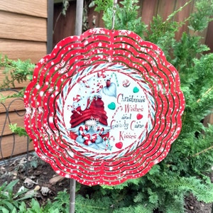 Christmas Gnome Wind Spinners, Outdoor Garden Art, Wind Spinner For Outdoors, Yard Art Garden Decor,  Outdoor Metal Spinners