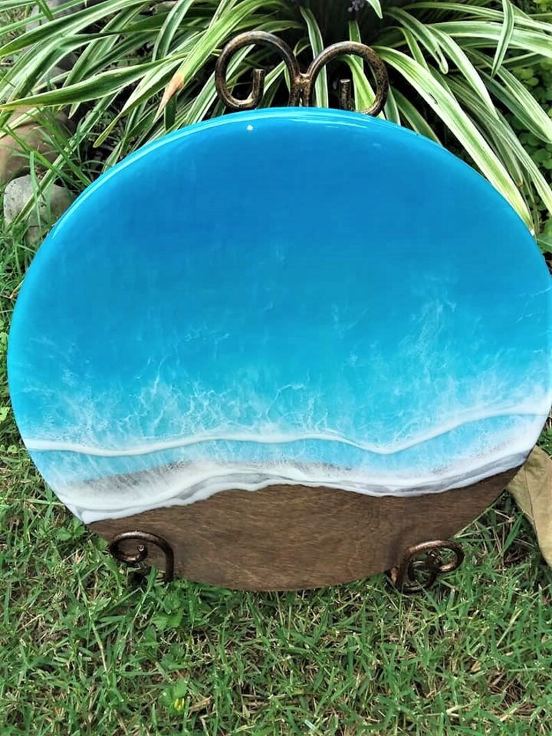 Round Beach Tabletop Art/Ocean Art/Beach House Decor/Beach Etsy