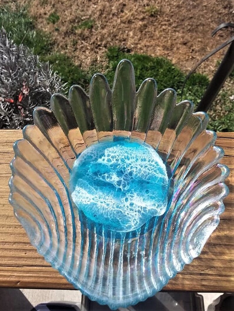 Seashell Ring Dish Seashell Jewelry Dish Iridescent Sea Shell Beach Table Decor,Beach House Decor Scalloped Shell Dish Glass Shell Bowl