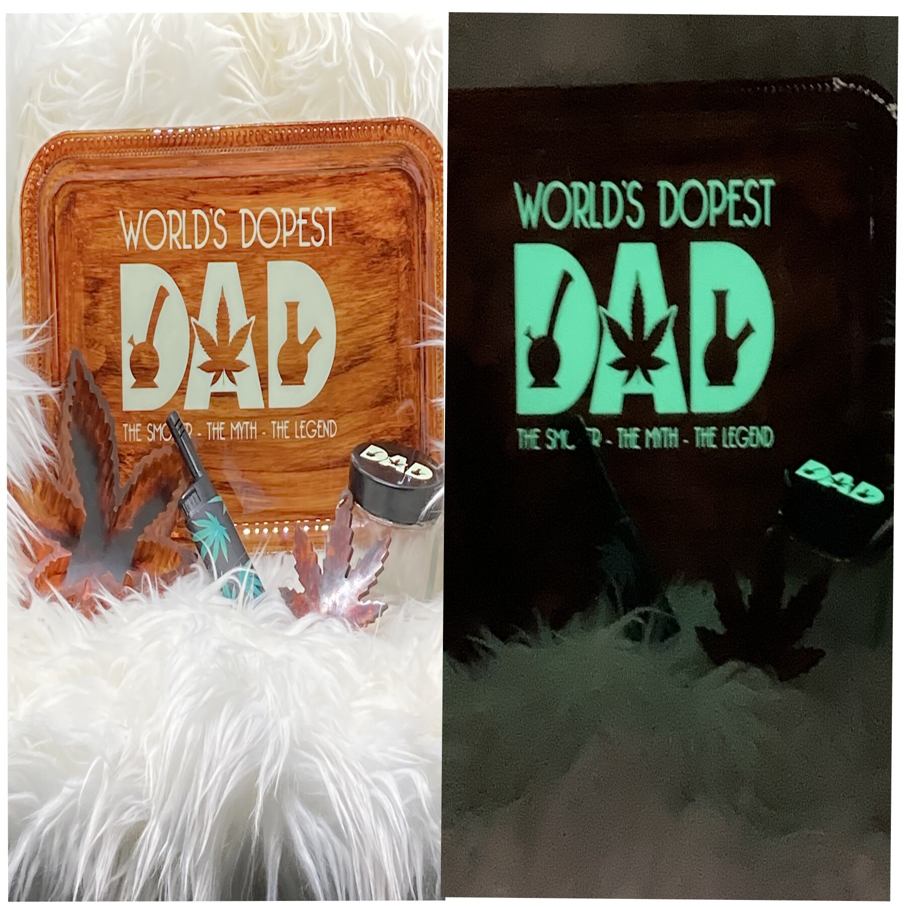 worlds dopest dad rolling tray set, custom woodgrain rolling tray, gl…
