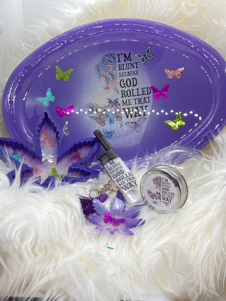 Purple butterfly rolling tray set girly rolling tray smoke Etsy