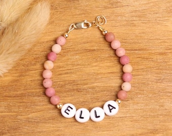 Personalized Name Bracelet for Toddlers & Kids | Custom Baby Bracelet | Pink Rhodonite