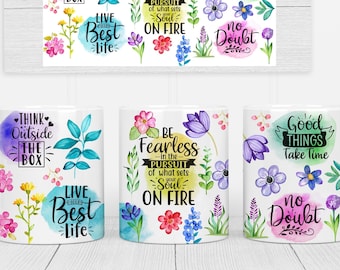 Affirmations Coffee Mug Sublimation Template/Positivity Mug PNG/ 11 & 15 Oz Mug Wrap/Cricut Mug Press/Sublimation Wrap/Mug Design SVG