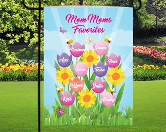 Personalized Mom Garden Flags, Tulips garden flag, grandkids names on flags, grandma favorites garden flag, mom mom blessings