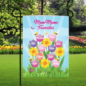 Personalized Mom Garden Flags, Tulips garden flag, grandkids names on flags, grandma favorites garden flag, mom mom blessings