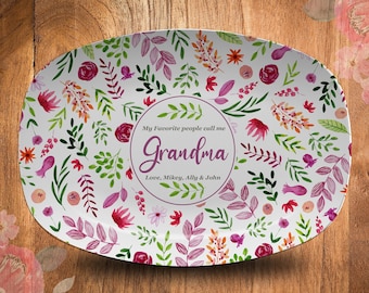 Nana Pink Floral  Platter, 10x14 Platter, Gift From Kids, Grandkids Name on Platter, Serving Platter, Gift for Nana, Cookie Platter
