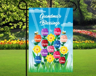 Personalized Mom Garden Flags, roses garden flag, grandkids names on roses, grandma favorites garden flag, nana blessings