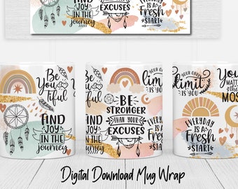 Boho Self Love Positive Affirmation Mug SVG/Positivity Mug PNG/ Boho Mug Wrap/Daily Affirmations Mug Wrap/Sublimation Wrap/Mug Design SVG