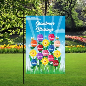 Personalized Mom Garden Flags, roses garden flag, grandkids names on roses, grandma favorites garden flag, nana blessings