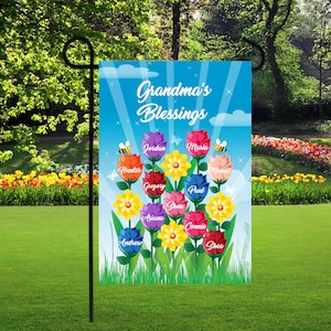 Personalized Mom Garden Flags, roses garden flag, grandkids names on roses, grandma favorites garden flag, nana blessings