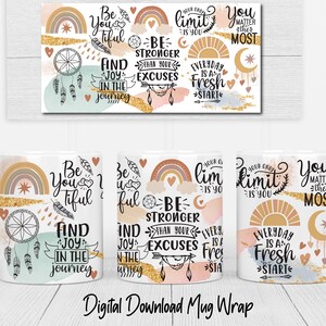 Boho självkärlek positiv affirmation mugg SVG/positivitetsmugg PNG/boho muggomslag/dagliga affirmationer muggomslag/sublimeringsomslag/muggdesign SVG