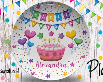 Personalized Birthday Plate/Girls Bday Party Plate/Happy Birthday Plate/First Birthday Gift Girl/ Cupcake Birthday Plate/Girls Party Plate