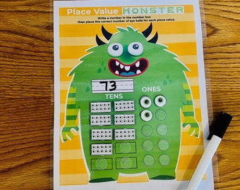 Math Counting Activity, Printable Kids Place Value Math Game, Count By Tens, Kindergarten Math, First Grade Math, Homeschool Worksheet,