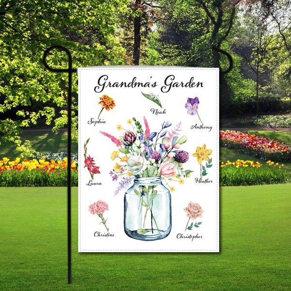 Birth Month Garden Flag/Personalized Grandma Garden Flag/ Grandma's Nana Garden Gifts/Grandparent Gift from Grandkids/Mothers Day Flag/Gifts