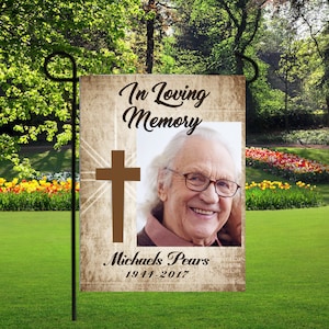 God Bless Memory tuinvlaggen, familie verlies vlaggen, verlies tuinvlaggen, kerkhof decoraties, In het geheugen vader, begraafplaats foto vlag