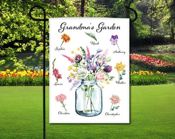 Birth Month Garden Flag/Personalized Grandma Garden Flag/ Grandma's Nana Garden Gifts/Grandparent Gift from Grandkids/Mothers Day Flag/Gifts