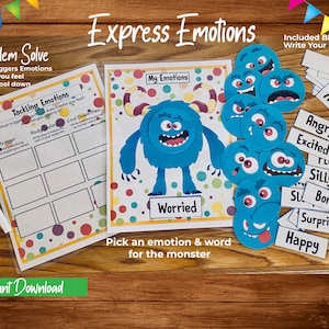 Daily Emotions, Place Your Feeling On The Monster, Kids Problem Solve, Children's Coping Therapy, CBT Techniques, Social Emotional Learning