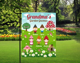 Tuin Gromes vlaggen, gromes gazon kunst, kleinkinderen namen op vlaggen, oma favorieten tuinvlag, nana geschenken