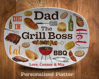 Grill Gifts Gifts for Grillers Rustic Blue Wood Design BBQ Gifts Personalized BBQ Grill Plate for Dad BBQ Grill