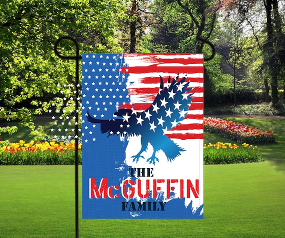 American the great lawn flags, 4th of July garden flag, bald eagle flags, family name flag, american flag, red, white and blue flag Il_570xn