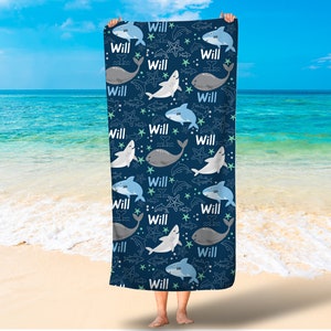 Boys shark towel/Under the sea towel/Kids personalized beach towel/Kids beach towels/Shark bath towels/Whale beach towel/Free Shipping