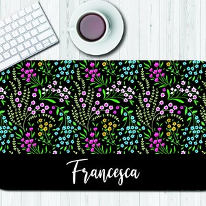 Personalized Desk Mat, Custom Desk Pad, Personalized Desk Cushion Pad, Monogrammed Desk Blotter Mat, Large Mouse Pad, Black Floral