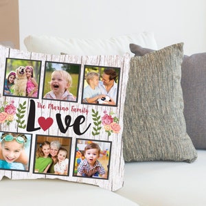 Personalized Love Photo collage pillow, Family memories, Gift from grandkids, 6 Photo Pillow,Large 14x14 Size, Newlyweds Gift, Birthday Gift