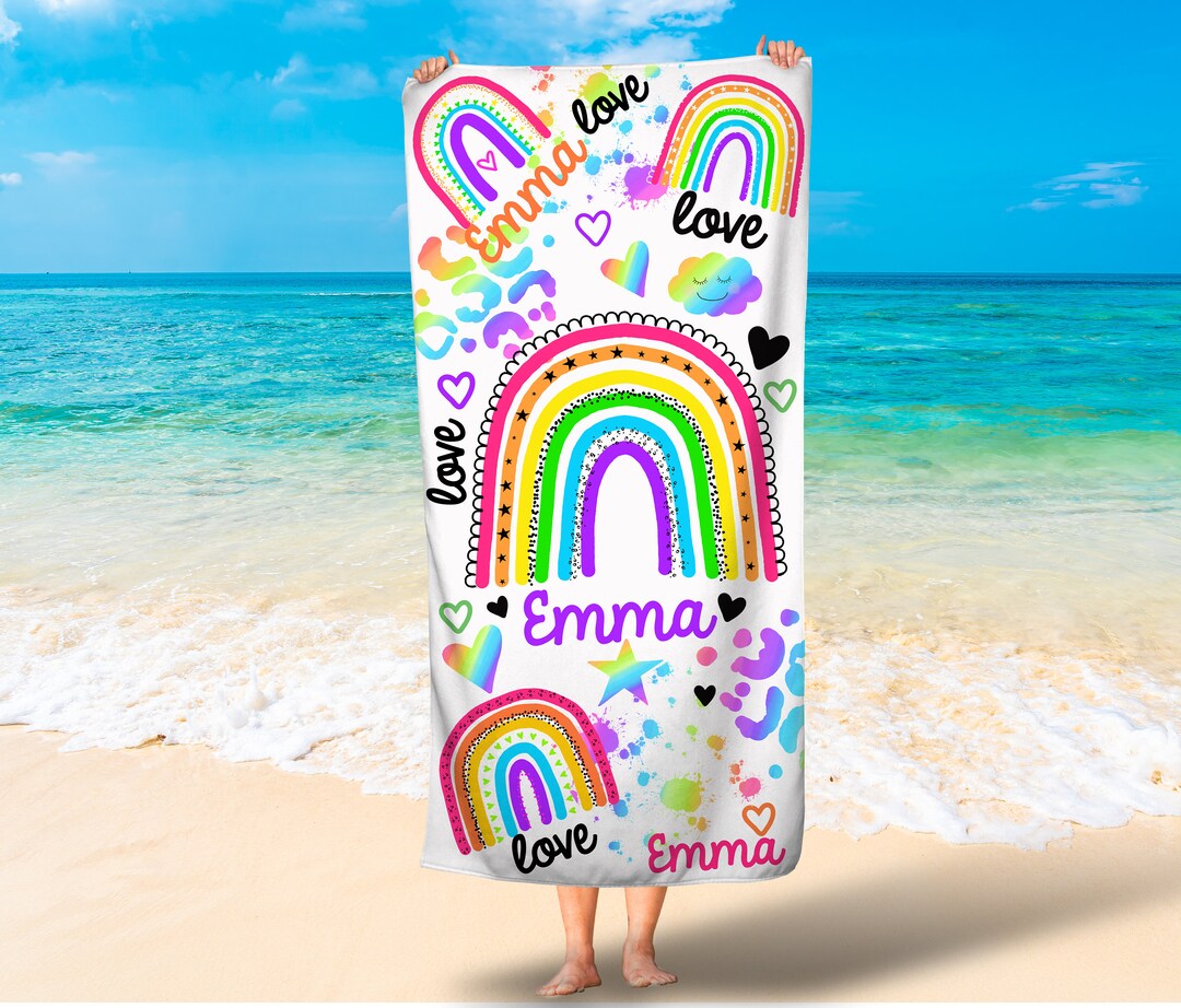 Rainbow Personalized Towel/kids Beach Towel/girls Rainbow Etsy