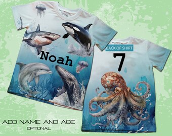 Under The Sea Shark Party T-Shirts/Shark Birthday Theme Shirt/Sea Animals Party/Sea Aquarium Birthday Shirt/Sea Birthday Shirt/Ocean Animals