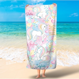 Personalized unicorn towel/Kids beach towel/Girls beach towels/Girls unicorn bath towels/Magical unicorn girls towels/Free Shipping