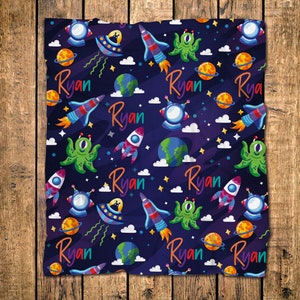 Personalized Space Blanket/Baby Space Blanket/Personalized Baby Blanket/Space Name Blanket/Planet, Aliens, Outta Space Boys Blanket,