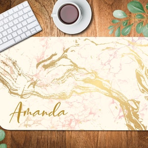 Personalized Desk Mat, Personalized Desk Cushion Pad, Custom Desk Pad, Monogrammed Desk Blotter Mat, Mouse Pad, White Marble