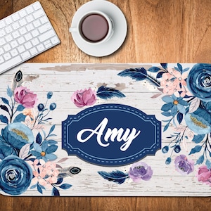 Personalized Desk Mat, Custom Desk Pad, Personalized Desk Cushion Pad, Monogrammed Desk Blotter Mat, Mouse Pad, White Vintage Wood