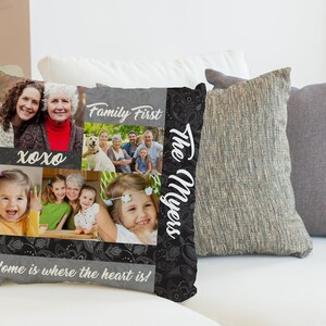 Personalized family photo pillow, Sofa Pillow, Birthday Gifts, Photo Pillow Throw, Home is where the heart is pillow, Family first
