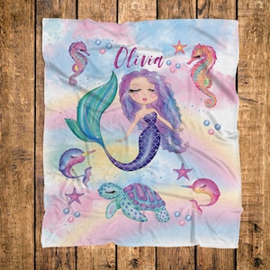 Mermaid Blanket, Girls personalized Blankets, Mermaid girls blanket/Custom Name mermaid  Blanket/tween girl gift/Toddler girl blanket