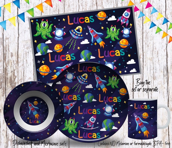 Personalized Space Plate Set/Plate for Kids/Space Dinnerware/Outer Space Kids Plate Bowl Set/ Microwave Safe/Plate /Astronaut Boy Plate Il_570xn