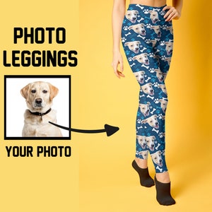 Custom Photo Face Leggings, Personalized Dog Cat Pet Boyfriend