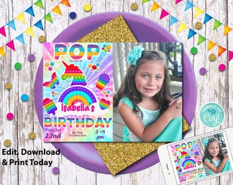 Editable Pop It Birthday Party Invitation/ Bubble Party Pop It Birthday/Pop It Birthday Party/Rainbow Fidget Toy Party/ SVG Pop It Party