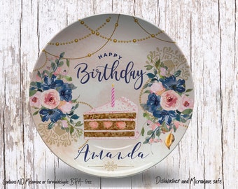 Personalized Birthday Plate/Birthday Party Plate/Happy Birthday Plate/First Birthday Gift Girl/ Floral Birthday Plate/Birthday Keepsake